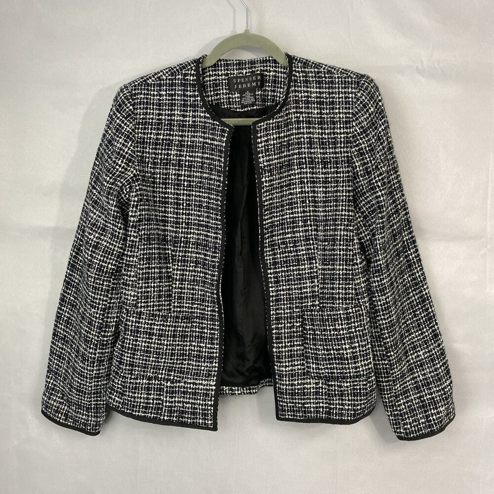 Spencer Jeremy Women's M Blazer Jacket Black Tweed Check Boxy Career Modest